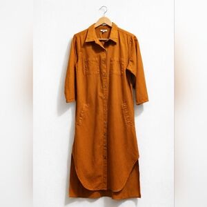 MPH Collection Rust Orange Cotton Button Front Shirt Dress Size L